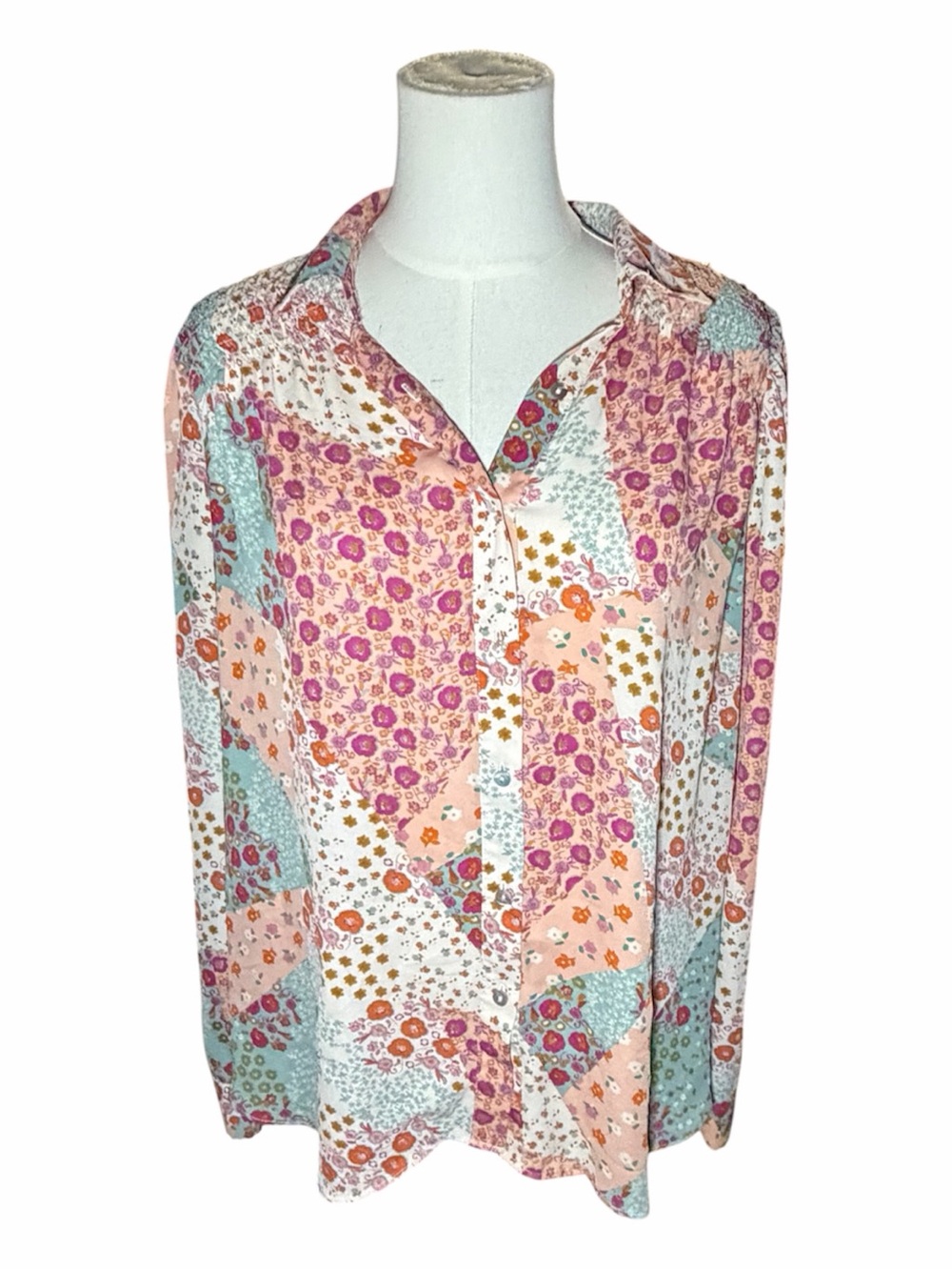 Rose + Olive Multicolor Floral Patchwork Blouse - Picture 2 of 7